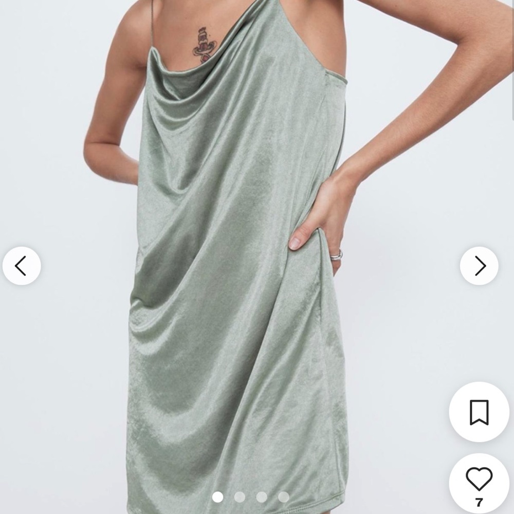 Zara Cowl Neck Sage Green Mini Slip Dress